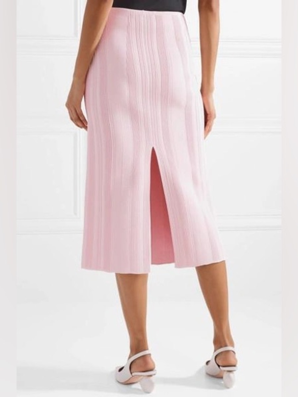 Proenza Schouler RIBBED STRETCH-KNIT MIDI SKIRT IN BABY PINK Sz large NWT - Picture 4 of 13